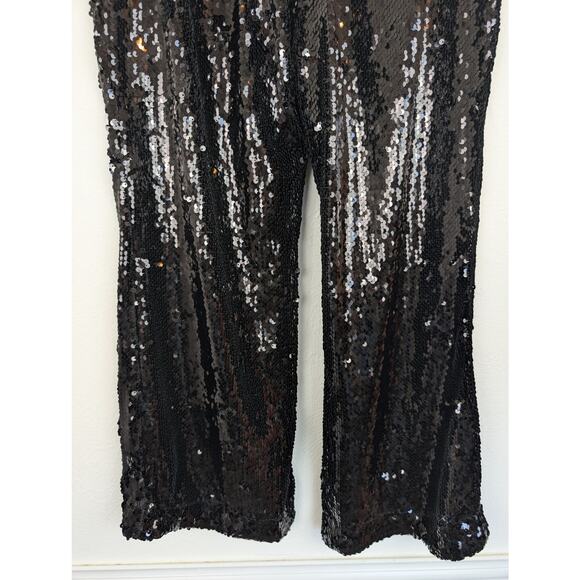 House of Harlow 1960 Sequin Pants Cropped Wide Leg Glam Party Black Size M - Picture 8 of 13